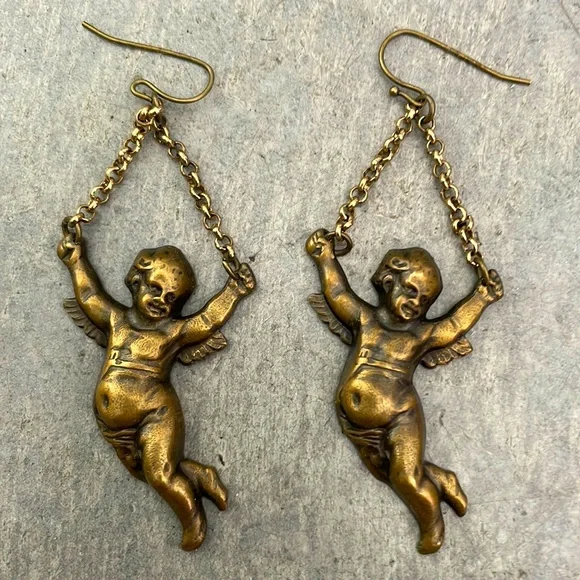 Vintage cherubs angels jumping rope earrings - Picture 1 of 7